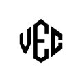 VEC letter logo design with polygon shape. VEC polygon and cube shape logo design. VEC hexagon vector logo template white and Royalty Free Stock Photo