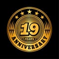 19 years anniversary celebration. 19th anniversary logo design. Nineteen years logo.