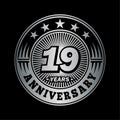 19 years anniversary celebration. 19th anniversary logo design. Nineteen years logo.