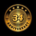 34 years anniversary celebration. 34th anniversary logo design. 34years logo. Royalty Free Stock Photo