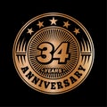 34 years anniversary celebration. 34th anniversary logo design. 34years logo. Royalty Free Stock Photo