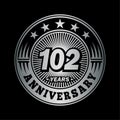 102 years anniversary celebration. 102nd anniversary logo design. 102years logo. Royalty Free Stock Photo