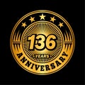 136 years anniversary celebration. 136th anniversary logo design. 136years logo.