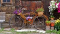 Vecchia bicicletta e porta di legno