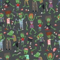 Vecctor zombie cartoon Halloween magic people body parts, green skin human organs Zombie man and woman character pattern