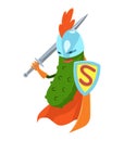 Vecor illustration with Cartoon flat Cucumber Superhero character, vegetable in mask and funny quote So fresh.