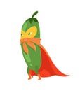 Vecor illustration with Cartoon flat Cucumber Superhero character, vegetable in mask and funny quote So fresh.