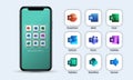 Illustration of Microsoft Office application on apple iPhone, smartphone. For editorial use