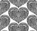 Vecror seamless pattern with hand drawn ornate hearts