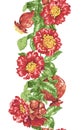 Vectical vector pomegranate line with blooming flowers and fruit
