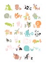 Vecto alphabet with animals. poster. shark, squirrel, camel, goose, dinosaur, duck, mouse, bear, crocodile, elephant, octopus, fis