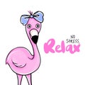 Vecto Cute pink flamingo. Funny illustration with inscription