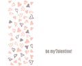 Vecto Happy Valentines Day doodle template with hand drawn black and pink hearts pattern