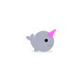 Vectoe illustraton. Cute cartoon magic narwhal isolated on white background. funny unicorn whale for child and cards