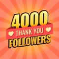 Thank you 4000 followers icon in flat style. Subscription amount vector illustration on isolated background.