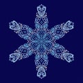 Vector abstract six-pointed snowflake on a dark blue background Royalty Free Stock Photo