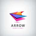 Vector abstract arrow, play logo. multicolor crystal pointer icon.