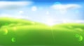 Vector Abstract Background With Blur. Green Grass, Sky, Clouds,