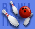 Vector abstract background Bowling text, Pins and ball. The concept of games, entertainment, hobbies and leisure club Royalty Free Stock Photo