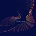 Vector abstract background with dynamic music waves, line and particles.