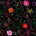 Vector abstract multicolored background seamless floral pattern with flowers, wrapping paper. Royalty Free Stock Photo