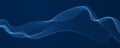 Vector abstract background with wave of flowing particles over dark, smooth curve shape lines, particle array flow. 3d shape Royalty Free Stock Photo