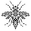 Vector abstract bee or wasp in tattoo style on white background. Isolated vector illustration. Bee black silhouette. Decoration Royalty Free Stock Photo