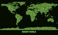 Vector abstract binary world map. Continents constructed from green binary numbers. Global information network. Royalty Free Stock Photo