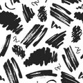 Vector Abstract black brush hand drawn seamless pattern. Monochrome grunge texture. Brushstroke freehand ink decor. Royalty Free Stock Photo