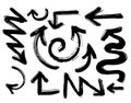 Vector abstract black hand drawn arrows set.Illustration of Grunge Sketch Handmade Vector Arrow Set.Arrow grunge vector.Watercolo Royalty Free Stock Photo