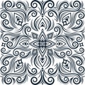 Vector abstract black and white ornament, curve swirls seamless pattern with flowers and curls, line ethnic drawing. Vintage Royalty Free Stock Photo