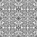 Vector abstract black and white ornament, curve swirls seamless pattern with flowers and curls, line ethnic drawing. Vintage Royalty Free Stock Photo