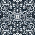 Vector abstract black and white ornament, curve swirls seamless pattern with flowers and curls, line ethnic drawing. Vintage Royalty Free Stock Photo