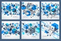 Vector abstract blue backgrounds set created in isometric mesh lines style. Mechanical scheme, vector engineering drawing with Royalty Free Stock Photo