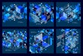 Vector abstract blue black backgrounds set created in isometric Royalty Free Stock Photo