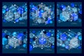 Vector abstract blue black backgrounds set created in isometric Royalty Free Stock Photo