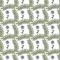 Vector Abstract Blue Flowers with Green Leaves on White Background Seamless Repeat Pattern. Background for textiles Royalty Free Stock Photo