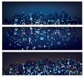 Vector abstract bokeh night city banners. Royalty Free Stock Photo