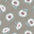 Vector Abstract Bright Sunflowers in Pastel Colors on Brown seamless pattern background. Perfect for fabric