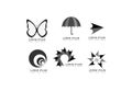 Vector abstract butterfly, umbrella, arrow, round, circle, star, swirl shape logo icons set for corporate and business identity