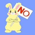 Vector abstract cartoon rabbit holding sign `NO`.