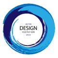 Vector abstract circle painted with blue paint brushes, round frame. Royalty Free Stock Photo