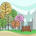 Vector abstract city park illustration with trees and chair