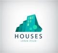 Vector abstract colorful city, building composition sign, icon, logo isolated. Green origami 3d houses Royalty Free Stock Photo