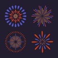 Vector abstract colorful Fireworks On Dark Background. Firework show for new year, xmas, birthday, carnival and holiday. Royalty Free Stock Photo