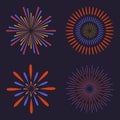 Vector abstract colorful Fireworks On Dark Background. Firework show for new year, xmas, birthday, carnival and holiday. Royalty Free Stock Photo