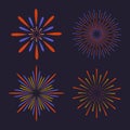 Vector abstract colorful Fireworks On Dark Background. Firework show for new year, xmas, birthday, carnival and holiday. Royalty Free Stock Photo