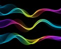 Vector abstract colorful flowing wave lines isolated on black background. Design element for technology, science, music Royalty Free Stock Photo