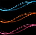 Vector abstract colorful flowing wave lines isolated on black background. Design element for technology, science, music Royalty Free Stock Photo