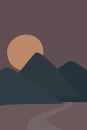 Vector abstract contemporary background. Night landscape with mountains road Moon